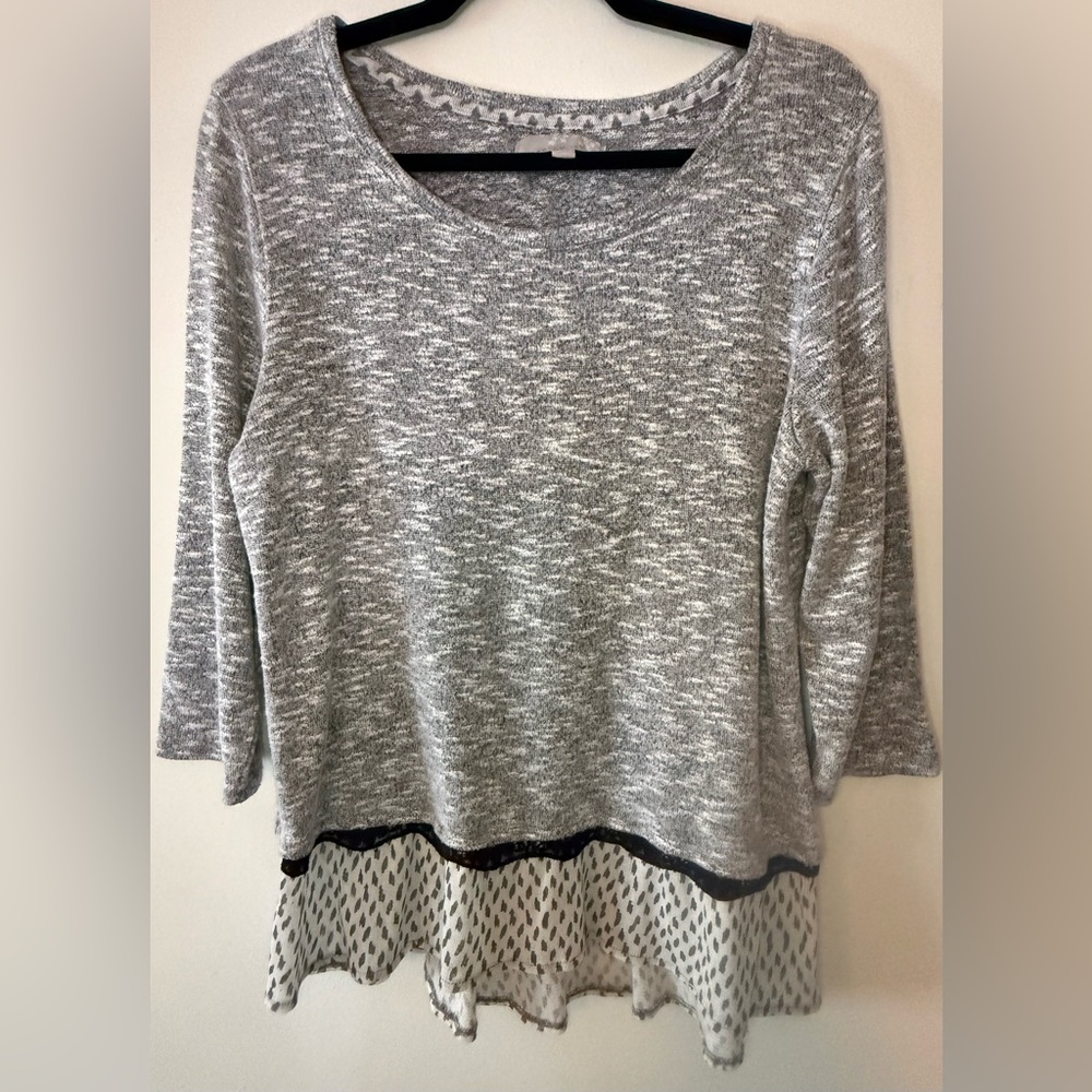 Carolyn Taylor Gray Layered Knit Top Sweater Blouse Women’s Large